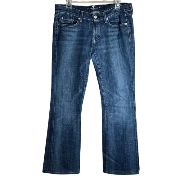 7 For All Mankind Low Rise Bootcut Jeans Sz 30 Classic Y2K Flare Flower Patch - Picture 1 of 11